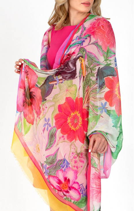 Cotton and modal scarf &ldquo;Pink Camelia Blossom&rdquo;