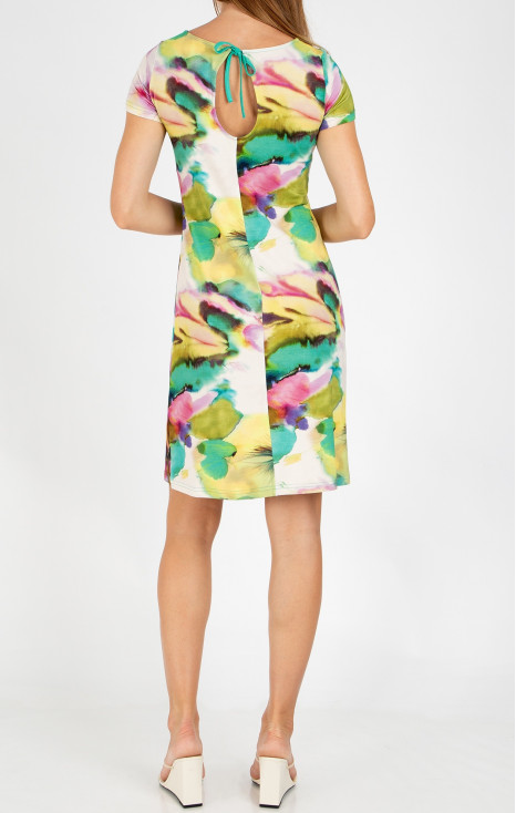 Short summer dress with a watercolor floral print in blended colors [1]