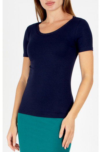 Blouse with Swarovski crystals in Evening Blue