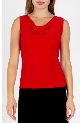 Blouse with a draped neckline in red