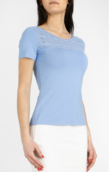 Stylish fitted blouse with a lace panel in Sky Blue