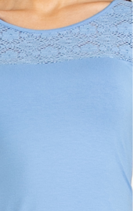 Stylish fitted blouse with a lace panel in Sky Blue