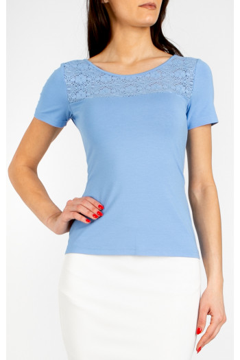 Stylish fitted blouse with a lace panel in Sky Blue