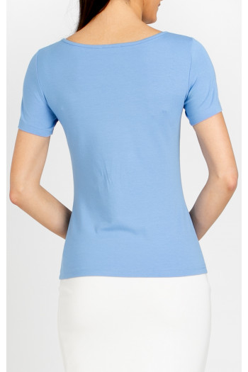 Stylish fitted blouse with a lace panel in Sky Blue [1]