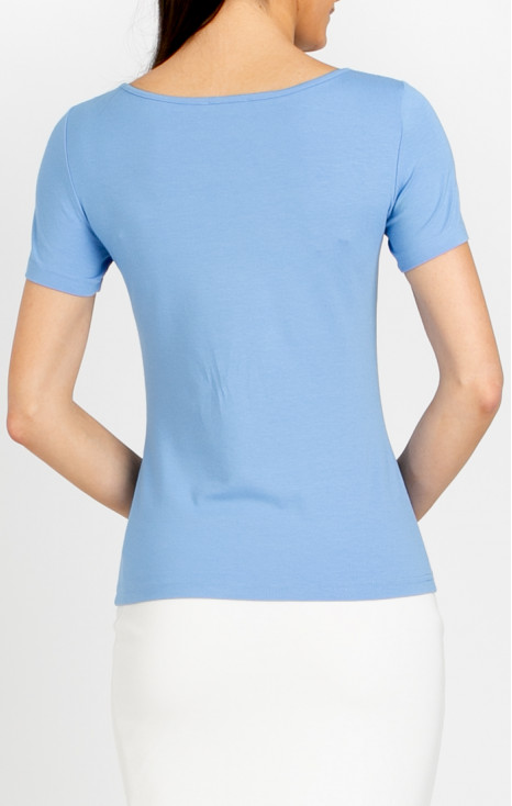 Stylish fitted blouse with a lace panel in Sky Blue