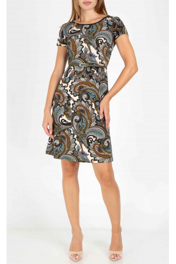 Summer dress with paisley motifs in earthy tones