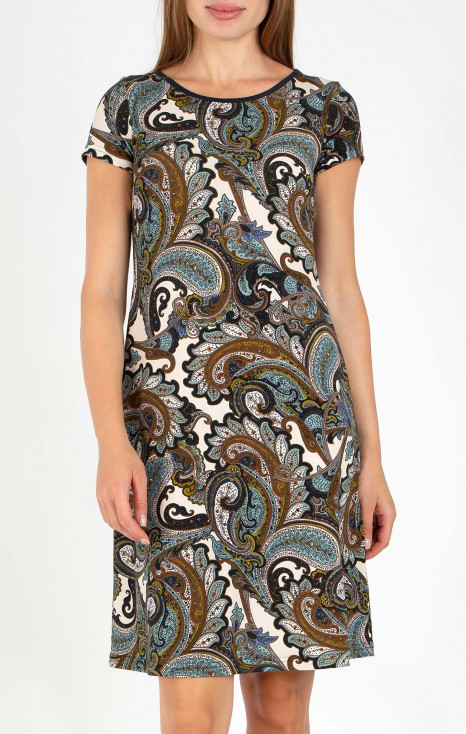 Summer dress with paisley motifs in earthy tones