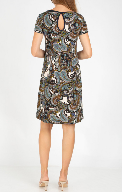 Summer dress with paisley motifs in earthy tones