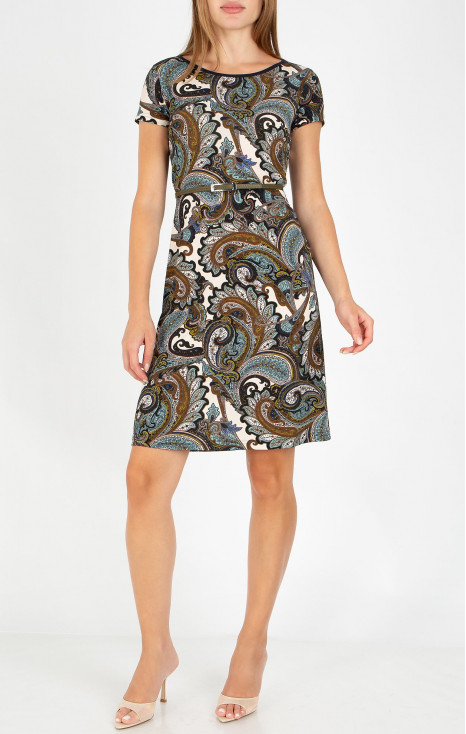 Summer dress with paisley motifs in earthy tones