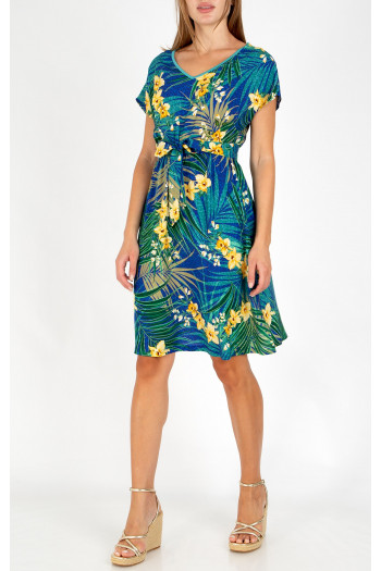 Dress in lightweight viscose with Tropical Breeze Print