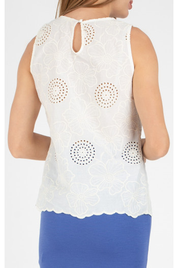 Women’s sleeveless summer top with English embroidery in Bamboo Color [1]