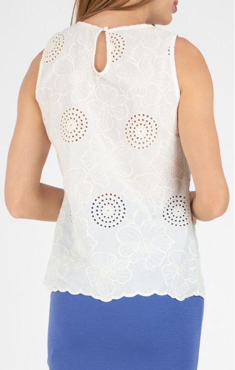 Women’s sleeveless summer top with English embroidery in Bamboo Color