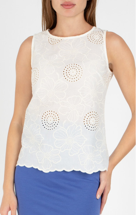 Women’s sleeveless summer top with English embroidery in Bamboo Color