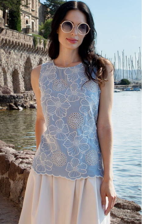 Stylish top with English embroidery in Sky Blue Color