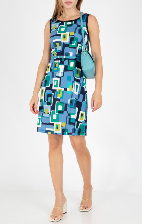 Dress with a geometric print in Cornflower Blue