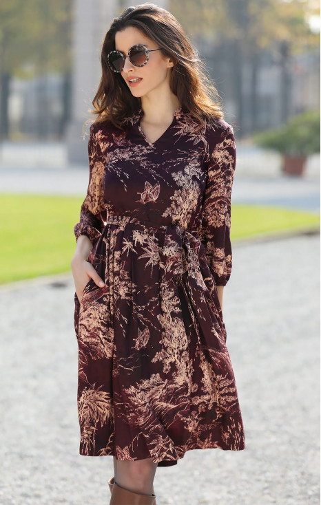 Elegant dress in soft viscose in Dark Cherry with print