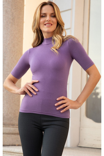 High Neck Jersey Top in Orchid Mist colour with Swarovski crystals