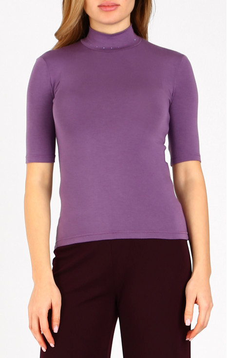 High Neck Jersey Top in Orchid Mist colour with Swarovski crystals