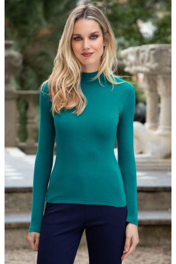 High Neck Jersey Top In Ultramarine Green