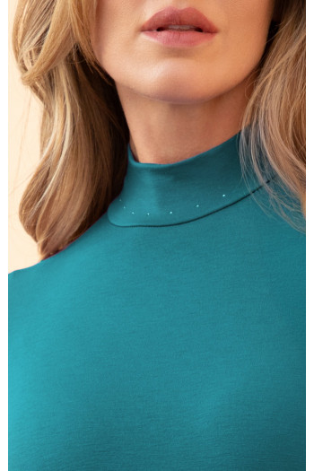 High Neck Jersey Top in Ultramarine Green colour with Swarovski crystals [1]