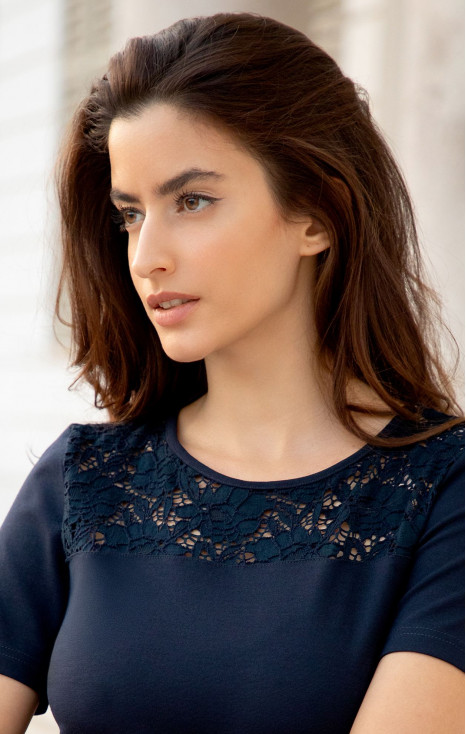 Stylish blouse with a lace panel in Navy Blue