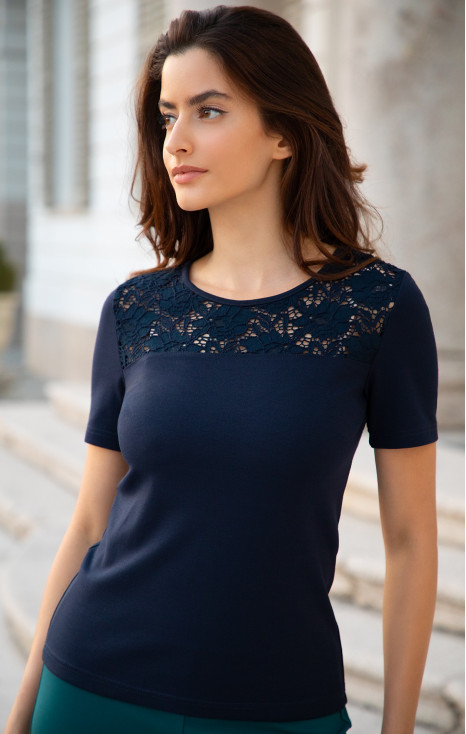 Stylish blouse with a lace panel in Navy Blue