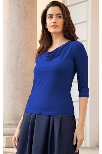 Stylish blouse with draped neckline in Deep Ultramarine