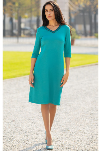 Jersey Midi Dress with Knitted Trim in Emerald
