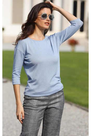 Short sleeve blouse in Pearl Blue with sparkly threads [1]