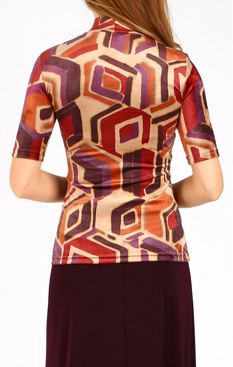 Velvet Turtleneck Top in Brick, Plum Purple and Beige