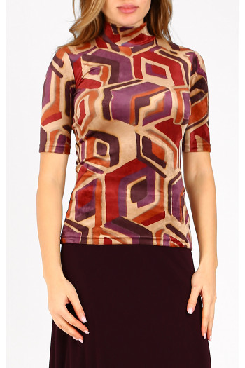 Velvet Turtleneck Top in Brick, Plum Purple and Beige [1]