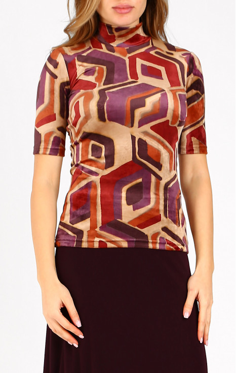 Velvet Turtleneck Top in Brick, Plum Purple and Beige [1]