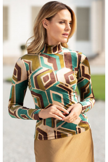 Velvet Turtleneck Top in Antique Green, Olive и Coffee Brown