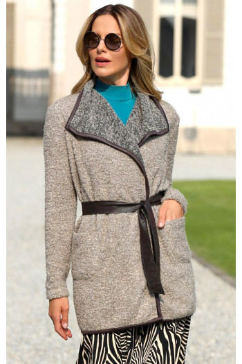 Wool Blend Long Sleeves Cardigan in Beige