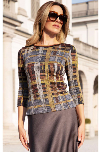 Stylish 3/4 sleeve blouse in Bronze and Silver