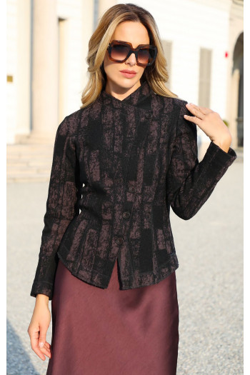 Spectacular jacket with asymmetric fastening in Black & Chocolate Martini