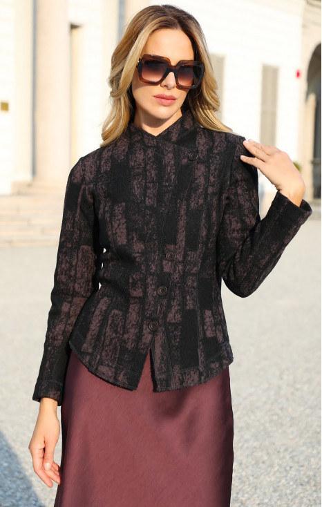 Spectacular jacket with asymmetric fastening in Black & Chocolate Martini
