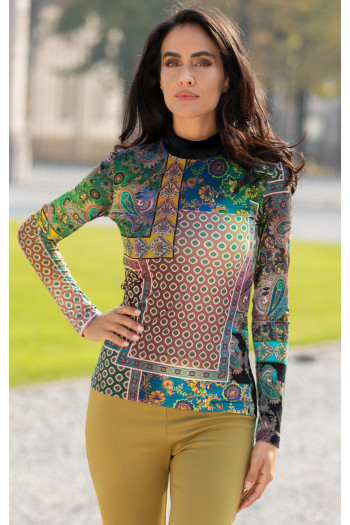 High Neck Top with Patchwork print