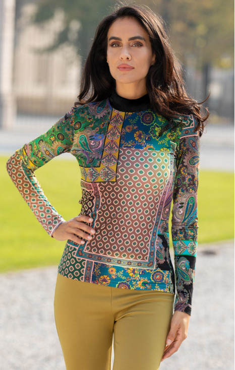 High Neck Top with Patchwork print