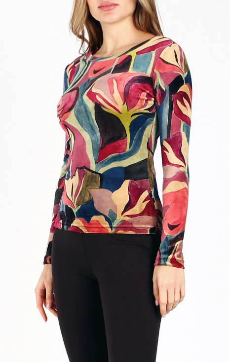 Velvet Top with Warm Floral Print