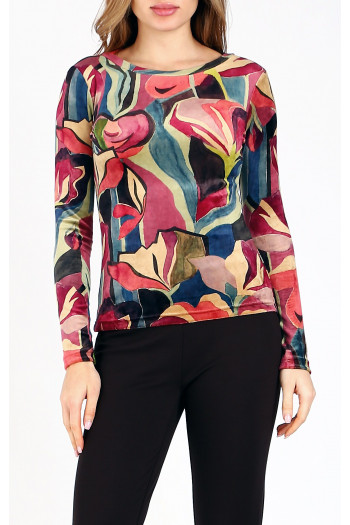 Velvet Top with Warm Floral Print