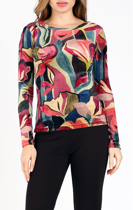 Velvet Top with Warm Floral Print