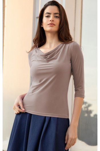 Stylish blouse with draped neckline in Cocoa Shake