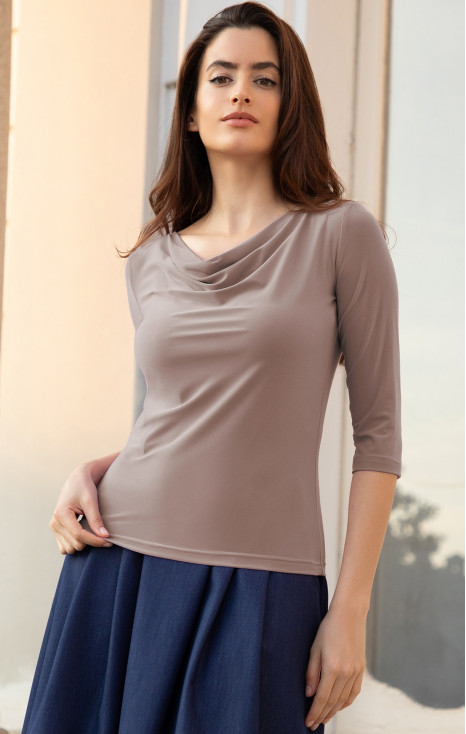 Stylish blouse with draped neckline in Cocoa Shake