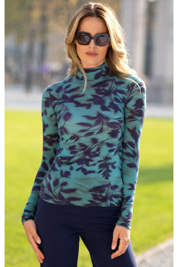 High Neck Jersey Top in Dusty Turquoise and Purple Velvet [1]