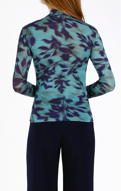High Neck Jersey Top in Dusty Turquoise and Purple Velvet