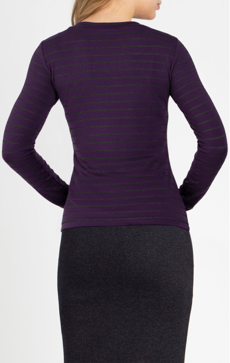 Fitted blouse with shimmering stripes and a V-neck in Deep Purple [1]