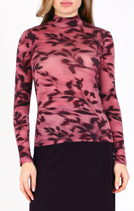 High Neck Jersey Top in Dusty Rose and Blackberry Wine