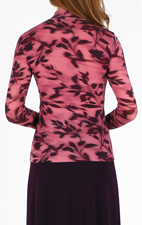 High Neck Jersey Top in Dusty Rose and Blackberry Wine