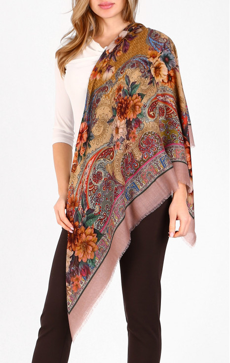 Wool and modal scarf Vintage Floral Tapestry